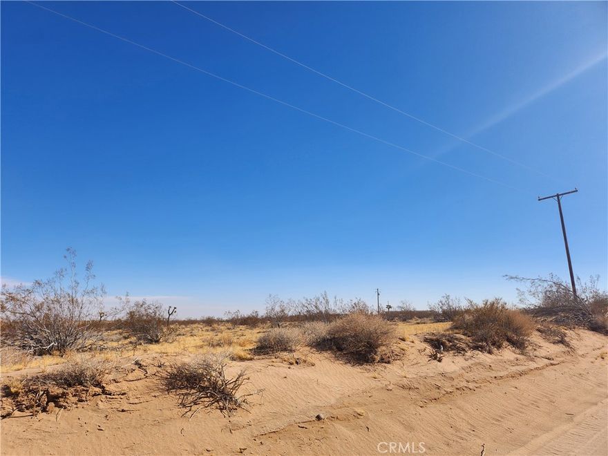 Looking for peace, quite and space without miles of dirt roads? Look no further! This vacant lot is just a short drive from paved Reche Rd in the heart of Landers. With only a few neighbors on the road. Enjoy all the desert has to offer and bring your animals, out door toys, etc. Whether it's just a weekend vacation spot or a place to build your new home this location has so much to offer! Power lines across the front of the property.
