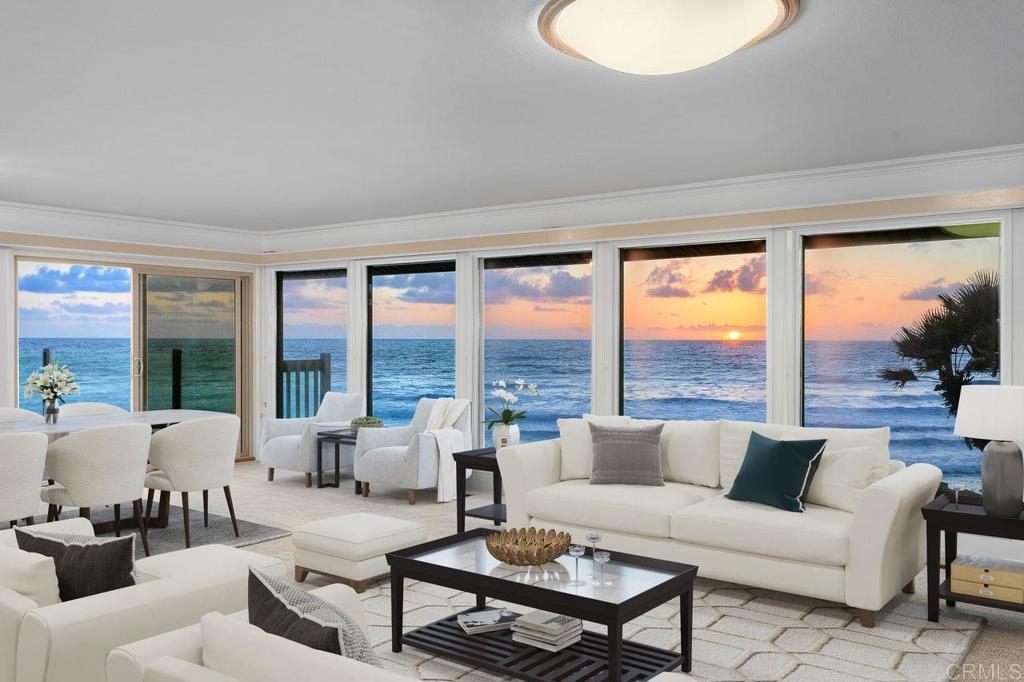 BREATHTAKING OCEANFRONT LIVING in this spacious custom home. Enjoy the BEST BEACH FRONT living experience that will delight you from SUNRISE TO SUNSET. First time on the market. THE VERY BEST LOCATION ON 5TH STREET BEING HIGH ENOUGH FROM WATER WITHOUT CLIFF. Massive Grand Room with wall to wall picture windows to capture the maximum of the Pacific Ocean and white water view open to a deck overlooking crashing waves and absolute Amazing sunset. The Great Room upstairs also offers a Grand Gorgeous and Cozy Brick Fireplace. The entire upper level has 2 bedroom 2 bath, 2 Fireplaces, Enormous Master bedroom with a custom fireplace and huge bay window to the ocean and beach. Also Master BR offers 2 attached spacious rooms for office/workout room/closet . HUGE WALK-IN MASTER BATH SHOWER. Gourmet Kitchen with view to the OCEAN and MOONLIGHT BEACH. Downstairs offers great room with a Oversized fireplace, wall to wall picture windows to Amaze you with crashing water and sunset views, Also offers 2 bedrooms, one bath, kitchen and a gorgeous patio overlooking the Pacific Ocean for entertainment. Once in a life time opportunity to have the Oceanfront on the most desirable LOT. Zoned R-2. Upstairs Master 25 X 20 plus 2 extra spaces 20 X 7 & 8 X10, Upstairs 2nd bedroom 16 X15, Upstairs Grand living room 30 X20 Combo, Upstairs Kitchen 14 X 14, Downstairs Bedroom1 16 X 16, Downstairs bedroom2 15 X 16, Downstairs Grand Livingroom combo 25 X 15, downstairs Kitchen 12 X12,