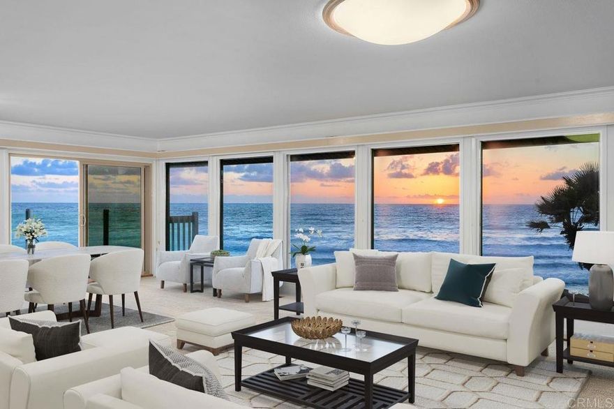 BREATHTAKING  OCEANFRONT LIVING in this spacious custom home. Enjoy the BEST BEACH FRONT living experience that will delight you from SUNRISE TO SUNSET. First time on the market. THE VERY BEST LOCATION ON 5TH STREET BEING HIGH ENOUGH  FROM WATER WITHOUT CLIFF.  Massive Grand Room with wall to wall picture windows to capture the maximum of the Pacific Ocean and white water view open to a deck overlooking crashing waves and absolute Amazing sunset.  The Great Room upstairs also offers a Grand Gorgeous and Cozy Brick Fireplace.   The entire upper level has 2 bedroom 2 bath,  2 Fireplaces, Enormous Master bedroom with a custom fireplace and huge bay window to the ocean and beach. Also Master BR offers 2 attached spacious rooms for office/workout room/closet .  HUGE WALK-IN MASTER BATH SHOWER.  Gourmet Kitchen with view to the OCEAN and MOONLIGHT BEACH.   Downstairs offers great room with a Oversized fireplace, wall to wall picture windows to Amaze you with crashing water and sunset views,  Also offers 2 bedrooms, one bath, kitchen and a gorgeous patio overlooking the Pacific Ocean for entertainment.  Once in a life time opportunity to have the Oceanfront on the most desirable LOT.  Zoned R-2. Upstairs Master  25 X 20 plus 2 extra spaces 20 X 7 & 8 X10,                                    Upstairs 2nd bedroom 16 X15,   Upstairs Grand living room 30 X20 Combo, Upstairs Kitchen 14 X 14, Downstairs Bedroom1  16 X 16, Downstairs bedroom2  15 X 16, Downstairs Grand Livingroom combo 25 X 15, downstairs Kitchen  12 X12,