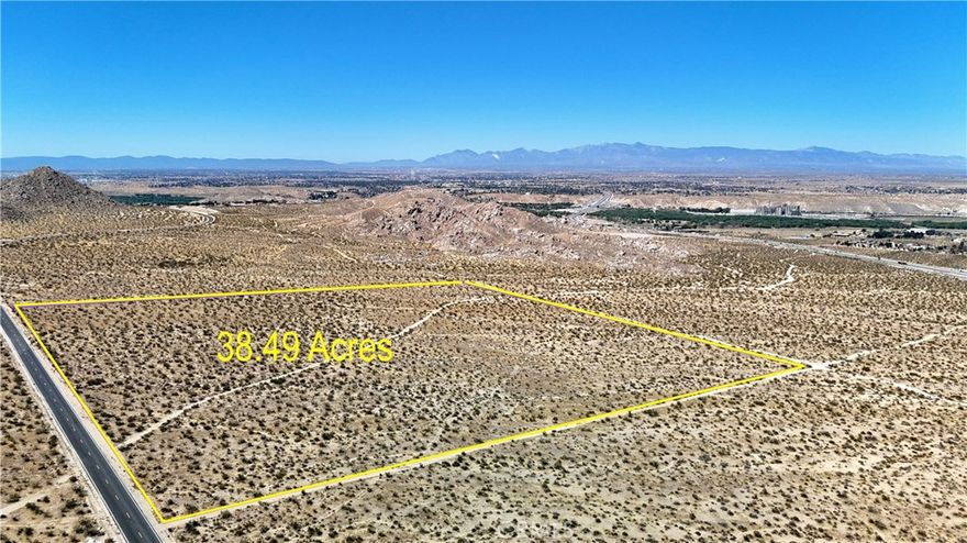 Highly desirable  -/+ 38.49 Acres in APPLE VALLEY in the path of rapid commercial and industrial growth.   Currently zoned Regional Commercial. The existing projects include the Walmart Distribution Center; Big Lots; the Regional Public Safety Training Center; Atlas Van Lines and the Fresenius Medical Care Facility.  There are several other projects coming, including Brightline West High Speed Rail Project near Dale Evans Parkway.  The North Apple Valley Industrial Specific Plan includes approximately 6,221 Acres, designated to facilitate commercial and industrial projects in the future.  If you are excited about the future of Apple Valley's commercial and industrial growth, you may want to consider an opportunity to invest now!