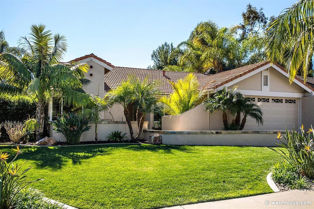 Seller will entertain offers from $799,900 to $839,900. Beautiful single level home in La Costa with lush landscaping on a very generous size lot. 3 bedroom, 3 bath home offers 2 additional rooms that can be used as office, study or bedrooms. Many updates such as newer windows, sliding doors, furnace, canned lighting throughout and more. This large private lot boasts a comfortable front patio, rear patio with built in bbq & palapa, koi pond, and a custom built fireplace off of the master bedroom. Neighborhoods: La Costa Equipment: Garage Door Opener, Range/Oven Other Fees: 0 Sewer: Sewer Connected Topography: LL