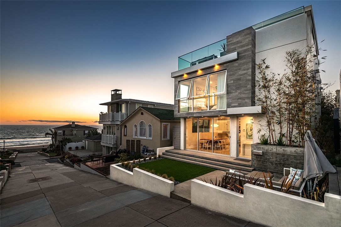 You probably won’t ever find another exceptional and brilliant modern home like this in the entire South Bay. It was through perseverance that its approximate 1,000 square foot roof top deck was ever built. And, to acquire a property that offers a main residence including a guest suite on the north side of the walkstreet just 3 houses from the sand of an A+ location is beyond skillful. Yet, that’s not only what makes this property special. It’s the outdoor experience you get while entertaining on your fully- equipped sky deck featuring your own outdoor kitchen, 50” flatscreen, extensive lighting and staggering 180 degree ocean view. It’s the indoor living experience of abundant natural light, clean lines and open space. This includes amenities like Fleetwood sliders-windows, La Cantina doors, 8” French white oak hardwood floors, custom glass-steel staircase and ready-to-order home technology. Plus, the kitchen sets the tone with 10ft Waterfall island, Quartzforms, Ann Sacks Backsplash tile, 2 stainless steel sinks, extensive custom cabinetry, Miele 8 burner range, Thermador 48” built-in refrigerator-freezer, Bosch dishwasher and U-Line 24’ under-cabinet wine-beverage refrigerator to boot. No one’s perfect but you do feel flawless here.