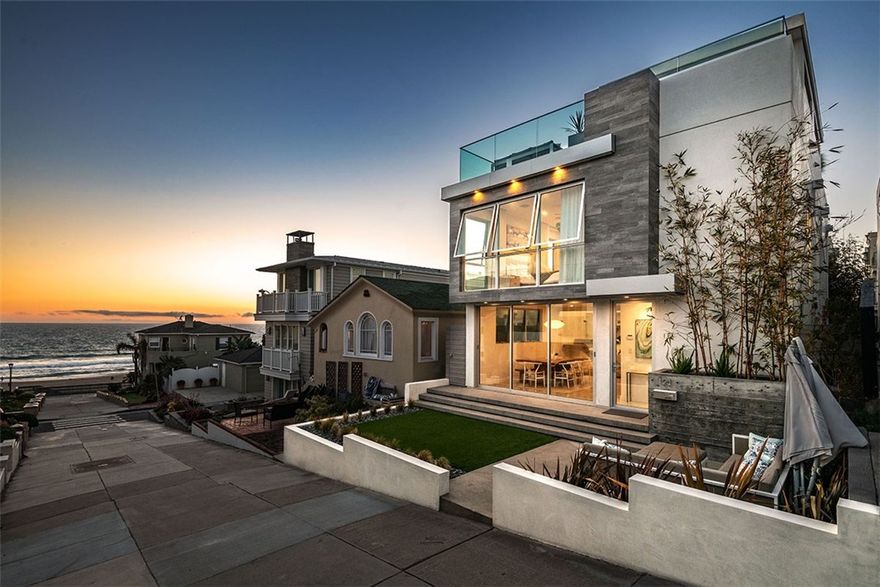 You probably won&#8217;t ever find another exceptional and brilliant modern home like this in the entire South Bay. It was through perseverance that its approximate 1,000 square foot roof top deck was ever built. And, to acquire a property that offers a main residence including a guest suite on the north side of the walkstreet just 3 houses from the sand of an A+ location is beyond skillful. Yet, that&#8217;s not only what makes this property special. It&#8217;s the outdoor experience you get while entertaining on your fully- equipped sky deck featuring your own outdoor kitchen, 50&#8221; flatscreen, extensive lighting and staggering 180 degree ocean view. It&#8217;s the indoor living experience of abundant natural light, clean lines and open space. This includes amenities like Fleetwood sliders-windows, La Cantina doors, 8&#8221; French white oak hardwood floors, custom glass-steel staircase and ready-to-order home technology. Plus, the kitchen sets the tone with 10ft Waterfall island, Quartzforms, Ann Sacks Backsplash tile, 2 stainless steel sinks, extensive custom cabinetry, Miele 8 burner range, Thermador 48&#8221; built-in refrigerator-freezer, Bosch dishwasher and U-Line 24&#8217; under-cabinet wine-beverage refrigerator to boot. No one&#8217;s perfect but you do feel flawless here.