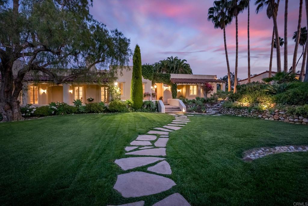 ~ Modern Holcombe Casa Compound ~ Custom built in 1999 with a clean and crisp aesthetic ideal for S CALIFORNIA Living! Landscape design originated by KATE SESSIONS renowned for her landscape design of Balboa Park. 4 all usable VIEW acres with detached Guest Casita, incredible indoor/outdoor living spaces, long crushed gravel driveway leads to the impressive and grand motor court. Old world floor plan with accent steps on main level and 4,680-square foot basement. Kitchen includes beautiful Calacatta slab marble countertops throughout, new custom cabinets throughout, double Wolf oven, Wolf range and oven, RO water filtration and Waterstone fixtures. Master bedroom includes two separate NEW spa bathrooms for his and her side, plus an in-suite office/library and private covered terrace. Your Master Getaway flows into a beautiful glass conservatory with flagstone flooring which connects to 2 additional bedrooms upstairs. Extensively renovated 820 square foot 2-bedroom Guest Casita with living room, bathroom and kitchen and private parking and overlooking the pool. Large updated salt-water lap-pool and spa with brand new pool equipment and LED lights. With Nest Thermostats, a large gym and exercise room, pool house with private shower, bathroom and fireplace, oversized living & entertaining spaces, integrated security, OWNED SOLAR, and only minutes from the Village, RSF Golf Club & Course, beaches, and shopping, this is the ultimate Covenant estate.