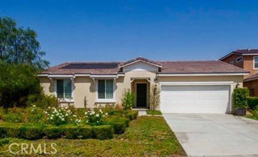 Former model home, beautiful and available! Enjoy all the added goodies a former model has: rich dark cabinets, granite counters,
stainless steel appliances and custom paint. Super energy efficient tankless water heater and SOLAR THAT IS OWNED, not leased, and will save you money! This home with a view and cul de sac location features a security system and upgraded flooring. Located in the Master Planned community of Canyon Hills, offering over 900 acres of open space, recreation centers with pools/spas, tennis, and basketball courts.