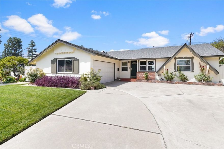 Looking for comfortable living in a Fullerton home that’s ready for you to move in, unpack, and relax? There’s nothing for you to do but enjoy this stylish residence ideally located on a tranquil cul-de-sac. Step inside the bright and welcoming interior where recently refinished hardwood floors flow through the open layout. A brick wood-burning fireplace lends a warm vibe to the living room and adjoining dining area. Plenty of seating adorns the distinctive, curved breakfast bar and offers an ideal vantage for guests to watch you work your magic in the retro kitchen. Take advantage of a sunlit recreation room featuring new tile flooring and French doors that lead you to your backyard sanctuary. Host cookouts on your expansive patio or relax in the sun as tall trees and mature landscaping provide privacy. An auto-sprinkler system makes maintaining your lush lawn a breeze. Located within Walking Distance to 4 Award Winning Schools Troy, Acacia, Rosary and Cal State Fullerton. Come take a tour of this gem before it’s gone for good! Feel free to take a virtual tour of this gorgeous home at https://my.matterport.com/show/?m=o6nMWoXFjYc&mls=1