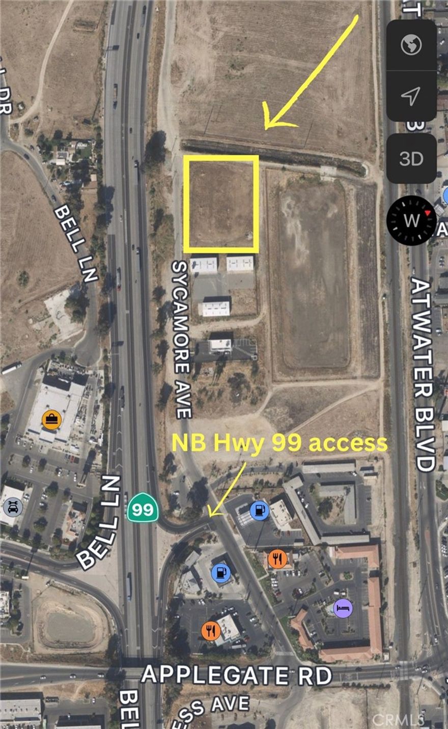 Hwy 99 frontage property in Atwater CA! PRIME LOCATION with easy on/off access to Hwy 99. Open ground zoned for (B-P) industrial/commercial/business.  Water, electricity and sewer all at property.
