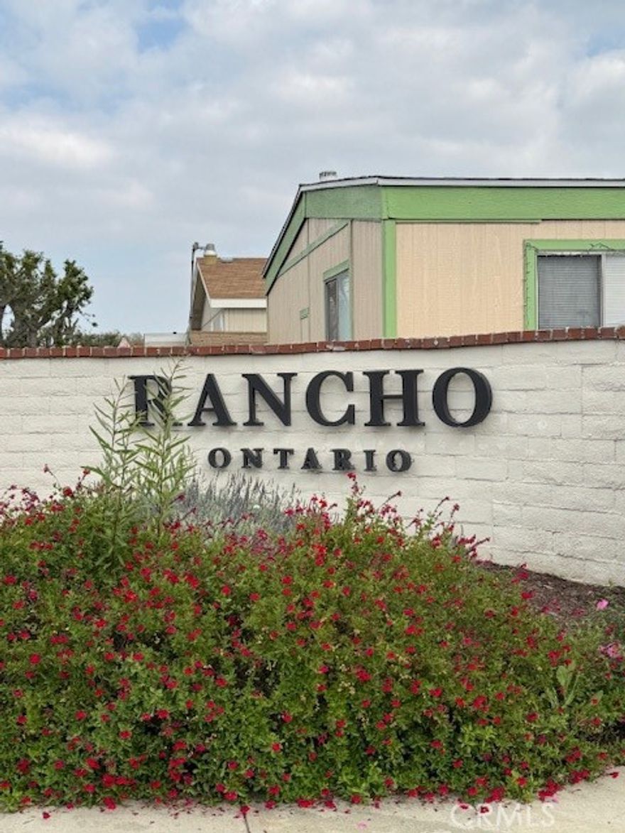 55+ gated community, beautiful 2 bedroom 2 bath home located in the exclusive Rancho Ontario. Don't miss out on the opportunity to call this home. The main suite offers a large double mirrored closet, a combo bathroom with a garden tub and stand-up shower, this floor plan offers a big living room and a family room. The guest bedroom has a jack and jill setting from the laundry room. Newly renovated amenities await you offering a heated pool and spa opened year-round, a hall to host any event, our clubhouse offers a billiards room, card table room, a fitness room as well as a gym or lounge area to just sit and relax. The Park also offers an active area with two pickleball courts, bocce ball and we didn't forget about your fur babies, two dog parks.