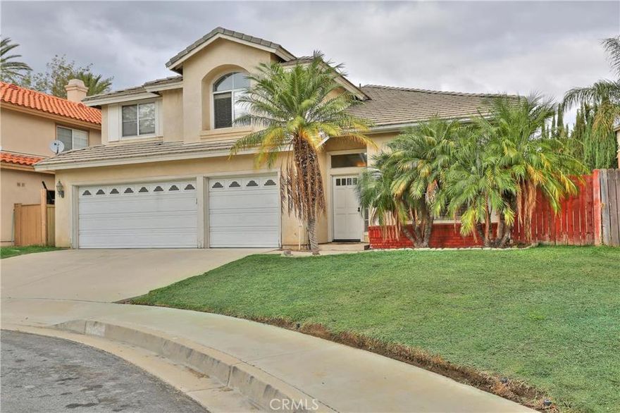 Beautiful Pool Home located in East Heritage of the Village of Heritage community. Home is close to 210/15 freeways, great schools, parks, and shopping centers.This home sits in a cul-de-sac, and and has nice curb appeal. This home has a 3 car garage, and a lovely yard. Entering the home, you will see all floors have been upgraded to laminate/hardwood. Every room has been professionally painted. The main living room is spacious with cathedral ceilings. The living room and dinning room feature plantation shutters, and the kitchen is large, with lots of counter space and storage. There is a bathroom downstairs for guests and a nice comfortable family room. The backyard features a sparkling pool, which is gas heated. There is also a spa attached to the pool. Upstairs, there are 3 full bedrooms, and another bedroom attached to the master that is considered the 4th bedroom. The Master bathroom features a nice soaking tub and separate shower. The Master bedroom is nice and spacious and overlooks the backyard. Laminate/Hardwood floors continue upstairs and in all the bedrooms. There is plenty of storage space in this home with lots of cabinets in the hallway upstairs. This home is easy to show, and won't last long!! Bring your buyers.