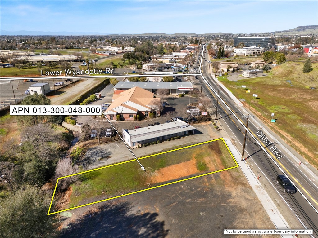Seize this opportunity to own a 0.29-acre parcel in a high-visibility location on Olive Highway, just minutes from downtown Oroville and Oroville Hospital. Zoned Mixed-Use Commercial (MXC), this versatile property is permitted for a variety of business and development opportunities, including retail, office space, medical services, or even a live/work setup. The lot is level and provides easy access to major roadways, ensuring excellent exposure and traffic flow. Nearby amenities include shopping centers, restaurants, and key attractions like Lake Oroville and Feather Falls Casino.