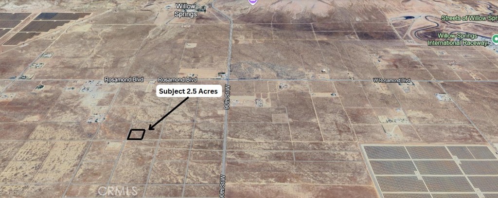 Explore the possibilities with this 2.5-acre parcel, ideally flat and usable for a range of projects. Perfectly suited for building a private ranch, this property is conveniently located just off Rosamond Blvd. It offers expansive panoramic views of the valley and mountains, enhancing its serene rural appeal. A great investment opportunity, enjoy proximity to Willow Springs Racetrack and easy access to the nearby towns of Rosamond, Lancaster, and Tehachapi, CA.