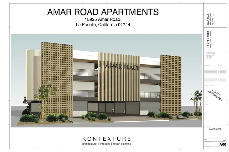The project consists of 22 apartments in a Metro-designated area. The ground level features parking, while the 2nd and 3rd floors house the apartment units. 15923 Amar Rd is included in the sale price, APN #8252-004-039. This will be a prime development in the heart of Los Angeles County. Building size and project is in the proposal stages only.
