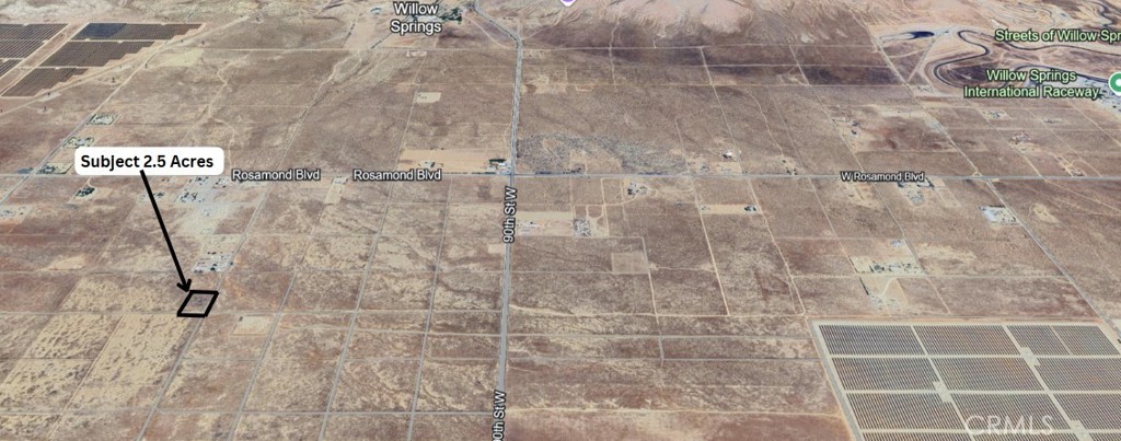 Explore the possibilities with this 2.5-acre parcel, ideally flat and usable for a range of projects. Perfectly suited for building a private ranch, this property is conveniently located just off Rosamond Blvd. It offers expansive panoramic views of the valley and mountains, enhancing its serene rural appeal. A great investment opportunity, enjoy proximity to Willow Springs Racetrack and easy access to the nearby towns of Rosamond, Lancaster, and Tehachapi, CA.