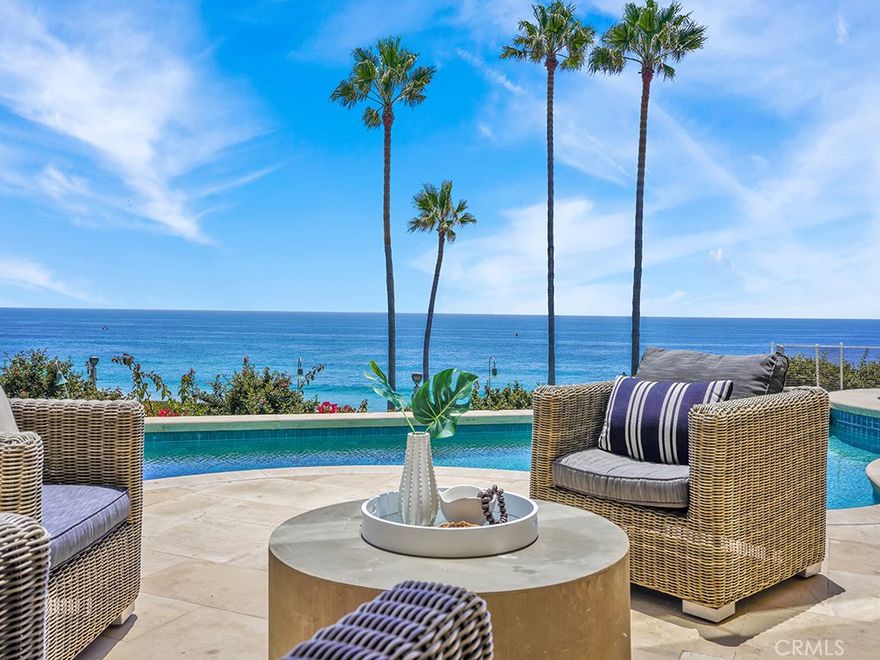 NEW PRICE!  BY FAR THE BEST PRICED HOME OF THIS CALIBER AND LOCATION ON THE OCEANFRONT! Discover Oceanfront living on an unforgettable Lot.  With views of the majestic Five Star Ritz Carlton on your left, waves crashing along the wide stretch of beach, and the ocean directly in front of you, this may be the most spectacular lot in Ritz Cove.  How many times are you able to be oceanfront, AND see the lights of a world famous resort to your left, which makes for incredible, twinkling evening beauty.  Walk to the world famous resort for dinner, coffee or a massage.  The lot is one-and-a-half times as large as typical oceanfront lots in the community, allowing the home to be just shy of 10,000 SF, and it has a six-car garage.  With much more frontage than the average oceanfront lot, you are able to watch surf contests, see dolphins, and enjoy incredible ocean sunsets as you gaze at Catalina.  The home is three levels, providing the owner with 5 en suite bedrooms, 3 offices, and a Craft Room.  The oceanfront estate includes an attached Guest Quarters with a separate entrance.  The Guest Quarters is complete with its own living room, kitchenette and bedroom.  A grand dining room looks out over the pool and ocean, and the kitchen is open to the Great Room and massive views in both directions.  The kitchen looks out over the ocean, and there is a secondary kitchen pantry area with an additional large refrigerator, and lots of shelving and cupboards.   Perfect for organization and storage.  The Primary Bedroom Suite has a spacious bedroom, a separate oceanfront sitting area, a coffee bar, and a huge custom closet: one closet with cedar lining and another with enclosed glass doors.  An Elevator whisks you to all three levels.  One of the Guest Bedrooms has a separate sitting area as well, allowing a family member to live in privacy and comfort.  The lower level currently serves as a Billiard room, and a pilates machine is nearby. This could easily be turned into a theatre or a 3D Virtual Reality Meta Area.  A gracious stone gated entry allows access to the front door to be controlled and private.  Set on a quiet cul de sac, on a single loaded street, the peace and quiet of this home is remarkable.  Get away to your new life, in an oceanfront paradise.