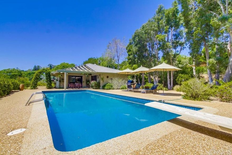 Sleeps 6 guest House with pool setting, included with ALL utilities, Privacy hedges, off street designated parking for 2 cars maybe 4,light bright, and quite  on 2.3 acres WITH PRIVATE ENTRANCE. Nicely furnished with everything you need. Great location with very private entrance. walk to the Village/Rancho Santa Fe K-8th school on a paved sidewalk.