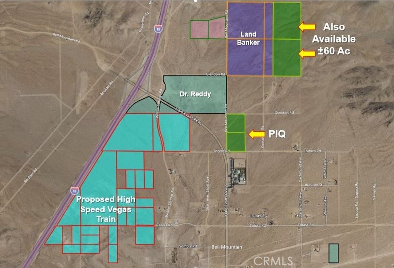 AFFORDABLE INDUSTRIAL LAND, PRIME LOCATION!!!!!! Two ±10 Acre parcels listed together but Owner would consider selling individually. Located on the Northeast corner of Morro Road & Dale Evans Pkwy. Just ±1/4 mile east of the highly anticipated ±277 Acre, Las Vegas High Speed Rail project and ±2.5 miles north of the Wal-Mart & Big Lots Distribution Centers. (See attached aerials for locations) Ideal for a Distribution Center being only ±1/2 mile east of Interstate 15 with all utilities near and or to the site, Buyer to Verify. Several large industrial and commercial developments planned in this immediate area with thousands of acres owned by some of the top Land Bankers in Southern California. “Loves” has plans to build a new Travel Center along with ±2,520,000 Sq. Ft. of industrial warehouse 4 miles southwest of this property. Another ±4,502,419 Sq. Ft. of Industrial Warehouse planned in the Industrial Park District just ±1.5 miles south of the property. This property WILL SELL FAST!!! SUBMIT ALL OFFERS. Seller Financing May be considered. If interested the Seller has an additional ±30 to ±160 contiguous acres listed ±1/3 of a mile north as well.