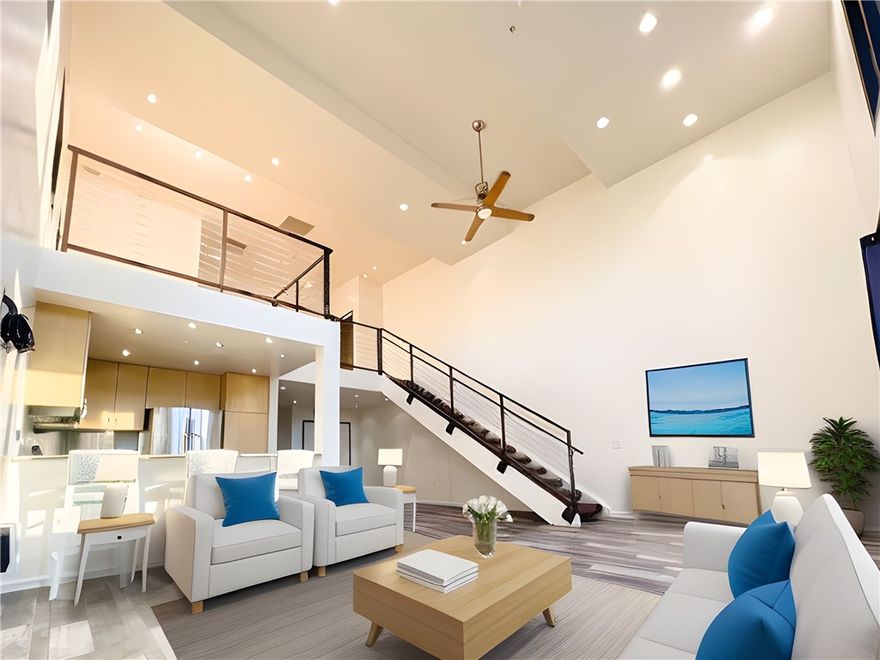 JUST REDUCED!! Embrace urban sophistication in this Modern Loft Condo, nestled in the vibrant Art and Entertainment district of downtown Pomona. This one-bedroom, two-bathroom condo unveils a haven of sophisticated living, modern design with breathtaking city views. From the Open-Concept Living area with Soaring Ceilings, Downstairs Remodeled Bathroom, Large Kitchen with Stainless Appliances, Central Air, Stack-able Washer / Dryer included, Expansive Balcony or the Large Upstairs Loft Bedroom with a Spacious Closet and Large En Suite Bathroom. This loft condo is a masterpiece of modern living with thoughtful design. Property features assigned parking. More than just a residence, it's an urban oasis where you can embrace the vibrant spirit of downtown Pomona and create a lifestyle as rich and diverse as the city itself.