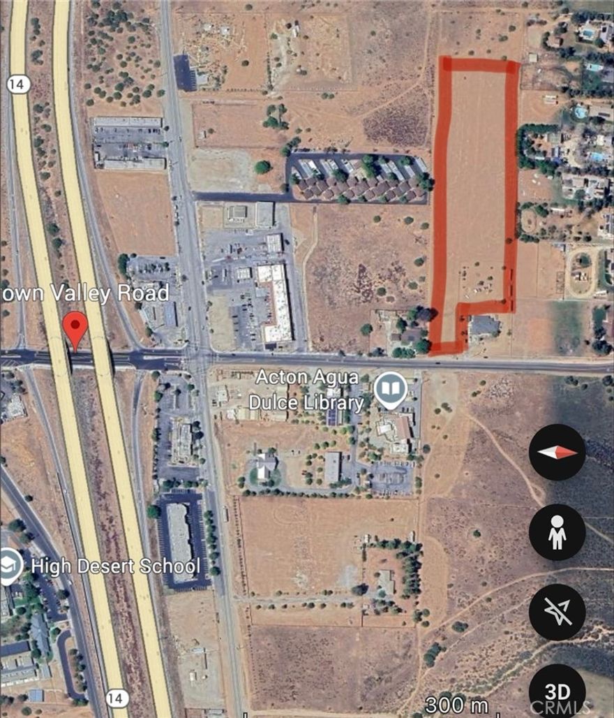 Over 8 acres! less than a mile from North 14 freeway, off Crown Valley Rd and Sierra Hwy with great view.  Amazing location, with water and power in street. Located next to new developments including Fire Station, library, schools, parks, restaurants, shopping centers.  Excellent for a developer looking to build or a private owner looking for a large lot to build a ranch style home.   Seller is motivated.