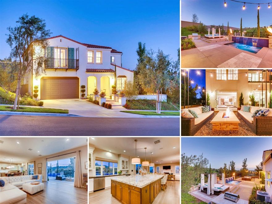 STUNNING MODERN LUXURY HOME ON PRIVATE LOT located in ARTERRO@ LA COSTA. This immaculate 5 Bd + Loft property features a highly desirable floorplan with HUGE KITCHEN & large center island that opens to the spacious family room, featuring BI-FOLD SLIDING DOORS leading to the BEAUTIFUL ENTERTAINERS' YARD W/ "SPOOL", firepit, built-in bbq, fire bowls, outdoor surr. sound & VIEWS! 1st floor bed w/private bath & huge master suite (all bedrooms have their own baths). LOADED WITH DESIGNER UPGRADES...A MUST SEE!  This turn key property is just under 4,000 ESF and BACKS TO THE GREENBELT, with no neighbors directly behind. Built in 2014, this DAVIDSON COMMUNITIES HOME is LOADED WITH DESIGNER UPGRADES and includes white oak hardwood flooring throughout first floor, granite and quartz countertops in kitchen and baths, gorgeous master bath with free standing tub, surround sound, custom window coverings and lighting throughout, wine closet, 3 upstairs bedrooms w/ premium laminate flooring, builder-added "mud room", plus extended garage space, leased SOLAR and so much more. The highly desirable floor plan offers open concept living: HUGE GOURMET KITCHEN with large center island that opens to the spacious family room, and BI-FOLD SLIDING DOORS that lead to the ENTERTAINERS' YARD WITH "SPOOL", firepit, built in bbq, fire bowls, surround sound, SIDE YARD WITH PUTTING GREEN & MOUNTAIN/ COMMUNITY VIEWS! LEASED SOLAR $179.00/MONTHLY, HUGE SAVINGS! This jewel will not last at this price! Walking distance to the new La Costa Town Square (with restaurants, shops and gym), and located in desirable Encinitas school district. Encinitas SD Elementary, Diegueno Middle School, La Costa Canyon High School. School zoning and allocation may vary. Room dimensions & sq footage are approximate, per builder & assessor`s record. Mello-roos is estimated..  Neighborhoods: Arterro at La Costa Complex Features: , Equipment: Pool/Spa/Equipment, Range/Oven Other Fees: 0 Sewer:  Sewer Connected Topography: LL