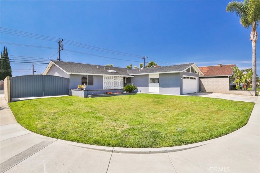SEE 3D MATTERPORT VIRTUAL TOUR ABOVE  "VT"  Fabulous beach home located in the desirable "Sunshine Homes" tract, residing on an over sized corner lot with nice curb appeal,  a 40' RV pad and offering many nice features including; Kitchen with redone cabinets, tiled counters and a center island, hall bath with jetted bathtub & tile surround, updated vanity and tile floor, master bath with tiled shower & floor, living room, hall & bed's with new laminate flooring, bed's with ceiling fan's, smooth ceilings, French doors leading to the rear yard, new exterior paint, lattice cover over rear patio, skylight added to the front patio cover, there is nice sized storage shed, block wall fencing all around and the property was recently fumigated on 2019. This lovely home is walking distance to all the schools, several parks, shopping, restaurants and is only a few minutes away from the beach and the Bella Terra Mall!