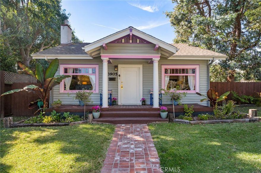 This iconic, classic Craftsman-style home is a historical masterpiece. With just under 1,700 sf of living space, this 2 bedroom, 2 bath home sits on an expansive corner lot (approx.7,154 sf) and is located on one of the most desirable tree-lined streets in Point Fermin. You can feel the beauty as you walk through the front yard toward the open porch and main entrance. The sizable living room with brick fireplace (gas) leads to a comfortable sitting area and formal dining room. The dining room with French doors opens to a lovely brick patio and side garden, which is secluded, peaceful, and inviting. Open kitchen features rustic floor tile, 40" Wedgewood antique stove, and custom cabinetry with ample amounts of storage. Indoor laundry room and half bath located just off kitchen. A 3rd room, that sits off the kitchen and dining room, has its own private entrance and may serve as an additional bedroom, office, study, fitness room, etc. Full bath with built-in medicine cabinet, private shower, and vintage clawfoot soaking tub. The attention to detail and craftsmanship runs throughout with hearty oak hardwood flooring, handcrafted lighting, exquisite woodwork, custom built-in features, dual-paned windows, forced air heating, unique finishes, high baseboards, and full crown molding. The large, private, beautifully landscaped backyard is one that is unique to the neighborhood and not commonly found. The detached, oversized 2 car garage sits on an alley and opens to 39th St. There is also a handy storage/utility room that is secure and attached to the garage which could also have ADU potential. Located just minutes from DTSP, Cabrillo Marina, Cabrillo Beach, Point Fermin Park, the Korean Friendship Bell, and the LA Waterfront development. You must experience this classic to fully appreciate it! (NOTE: public records state 2 bedrooms. 3rd room does not have a closet).