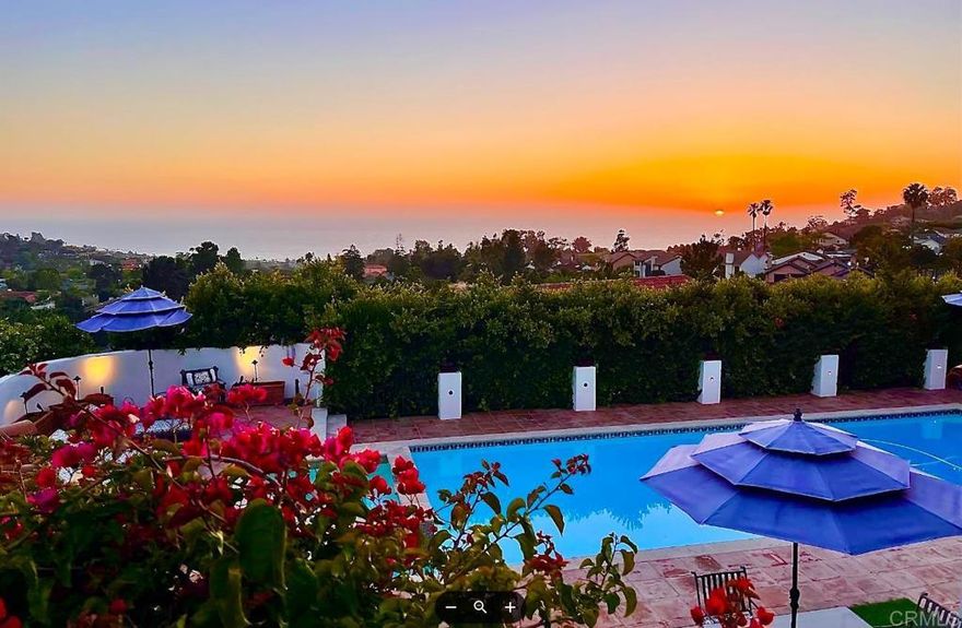 The ultimate in discretion, luxury and panoramic views. Set on a sunny, elevated lot at the top of the coveted La Jolla Muirlands, this gated Mediterranean estate is 10000 square feet of ocean breezes and 180-degree ocean views.   This beauty radiates warm coastal elegance. A discreet gated driveway leads into a large courtyard with towering palms, a three-car garage, and grand entrance door against a backdrop of bright white stucco with deep blue detailing.   At once perfect for both family life and large-scale entertaining, this home provides six large, well-appointed bedrooms each with en-suite baths and large wardrobes, a classic and timeless office with full built-ins, coffered ceilings, and conference area, a fully-equipped gymnasium, sauna, eat-in kitchen, formal dining room, and two living rooms, with ocean views from nearly every room.   Outside, enjoy the large flat yard, enormous pool and attached spa. Multiple entertaining patios fully equipped with commercial-grade catering equipment, multiple bars, and built-in seating islands make family and corporate gatherings a breeze and are the perfect spot to watch resplendent sunsets over the whole horizon.   Buyer to verify all before COE.