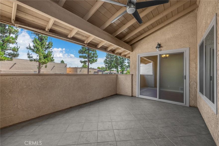 Wonderfully located Broadmoor single level upstairs condominium consisting of 2 bedrooms, 1 bath with 860 sq. ft. of living space with an large outdoor covered balcony that is gated, 1 car garage and FULL driveway (rare in community). This very clean and updated condo has all new dual pane vinyl windows, new front door, upgraded stainless appliances, laminate flooring throughout and new paint and trim. entering the property from the private stairwell you come to the lockable Balcony gate and very large open tiled Balcony area (enough room for table and chairs, BBQ and more) that looks north with mountain views. entering home through its new front door with upper glass light panel you enter to the semi open living, dining and kitchen areas. Laminate flows throughout, nice size living area with large picture window looking out of balcony and mountain views. Moving ahead to the dining room with its ceiling fan and also large slider door that opens to the balcony also. The kitchen is to the right of the dining area and has all newer stainless appliances, all cabinetry has been newly painted inside and out- there is a good amount of cabinet/pantry storage. Down the hall you find two oversized bedrooms with large closets with organizers, and ceiling fans- both rooms have views, one towards green belt and pool and the other mountain views. In the Hall you find the bath with. newer toilet, vanity,paint, mirror and flooring. the home has been well maintained and has a very nice floor plan that extends the living space to the large balcony. Furnace and A/C have been updated and also has a NEST thermostat.Front entry also has a RING doorbell. Back downstairs and to the end garage you find your on private more than one car deep garage with auto door opener. The driveway is a rarity in the community- it is deep enough for the largest truck if need be.

Broadmoor is an excellent located community; walking distance to Post Office, CVS, ROSS, Marshals, Ralphs, Kohls, banks, numerous restaurants and rapid transit.It is also an easy bike ride to CSUF. The community has multiple green belts, trails, mature landscaping and refreshing pool area. 

Reasonably priced HOA @ $350.00 per month covers; exterior maintenance including roofs, stucco, all landscaping maintenance, streets, pool area, trash and water !

Don't miss this exceptionally well valued property !