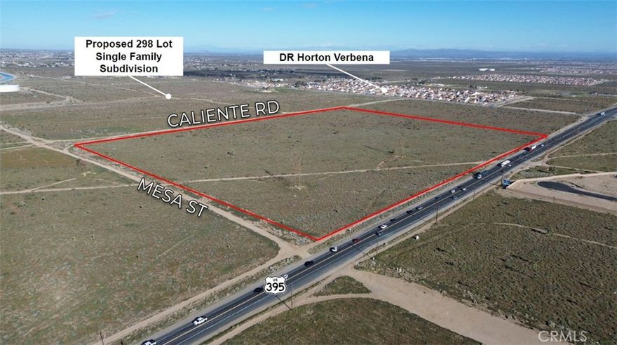 ±36.32 acres of prime real estate with unparalleled potential in Victorville, CA. This property is strategically located with approximately ±1,770 feet of frontage on CA-395 offering superb visibility and accessibility.
Water runs adjacent to the site in Caliente Rd., and sewer infrastructure is conveniently located nearby in Eucalyptus St. This versatile property boasts dual zoning designations with the southern portion designated as R-1 Single Family Residential and the northern portion as C-2 General Commercial, providing a wide range of development possibilities. Given the City of Victorville’s recent shift in stance towards commercial zoned properties, this site may offer an advantageous position for potential development as multi-family residences, townhomes, and/or small-lot residential units.
The surrounding area is bustling with activity, witnessing significant residential growth with renowned developers like DR Horton, LGI Homes, and Legacy Homes completing and continuing developments nearby. LGI Homes’ progression on 550 single-family lots on Mesa St. to the east further underlines the area’s potential. Additionally, a proposed 298 lot single-family subdivision borders the western boundary of the property, denoting increased growth and demand.
Convenience is key, as the property is just a short distance from commercial amenities at the High Desert Gateway, located at the I-15 and Main St. interchange. With popular retailers such as Target, Tractor Supply Co., Planet Fitness, and more in the vicinity, residents and businesses alike will have easy access to everything they need.
Furthermore, the southern horizon promises an exciting future, with approximately 10,000,000 square feet of industrial space in various planning stages, underlining the area’s rapid expansion and potential for lucrative investment opportunities.
Prospective buyers are encouraged to verify all information contained herein.
