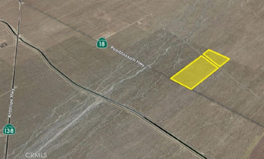 The property consists of approximately 76.5 acres of land in Palmdale within Los Angeles County. It is a flat, rectangular shaped property with 1,350 feet of frontage on Highway 18. The property sits nearly half way between Palmdale and Victorville, just east of the intersection of Highway’s 138 and 18 which is traveled by more than 10,000 cars per day. The property is a great site for utility or small scale solar energy facilities, or to be held as an investment until the surrounding area develops.