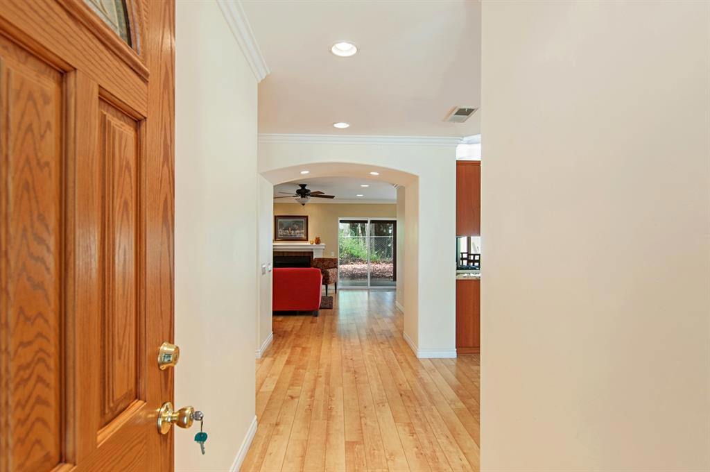Pristine remodeled single story 3 bedroom 2 bath home in lovely Rancho Arboleda neighborhood; granite kitchen counter tops, custom cabinets & stainless steel appliances; Convection oven; Dual pane windows; recessed lighting & bullnosed walls throughout house; laminate wood flooring; lighted ceiling fans in all room; lg family room off kitchen; fireplace has insert & remote; lots of natural light; low water landscaping; storage shed; finished garage with storage cabinets, sink, freezer, washer & dryer. Neighborhoods: Rancho Arboleda Equipment: Dryer, Shed(s), Washer Other Fees: 0 Sewer: Sewer Connected Topography: LL