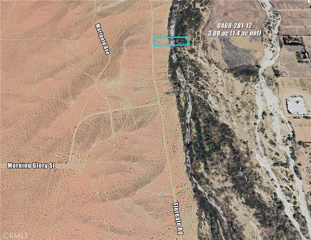 3.08 ac Rural Living parcel on Floreate Rd along the west side of the Mojave River in Oro Grande/Adelanto. River flows above ground in this area. Back half of lot drops down into River area. Access via Hwy 395 to Colusa Rd, to Helendale Rd, to Purple Sage/Morning Glory, to Floreate. 4x4 Vehicle recommended. Seclusion and the River call you. 9 Lots total available on/off Floreate (6 on River, 3 off). Please contact Listing Agent for more information.
