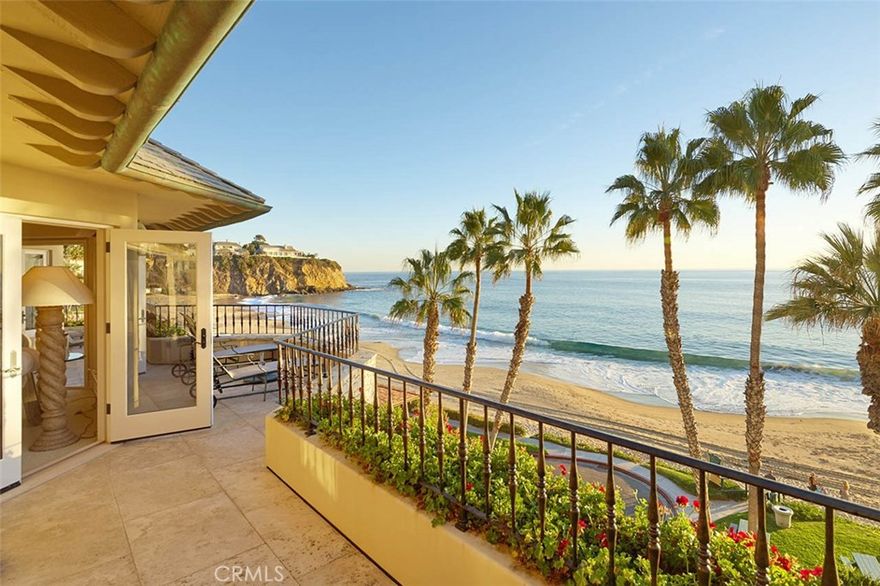 This extraordinary property offers a once in a lifetime opportunity to own one of the few, but celebrated properties along the highly coveted front row of Emerald Bay, a treasured enclave of seaside homes nestled between the blue waters of the Pacific Ocean and the hillsides of the Laguna Coast Wilderness Park. Magnificent, extraordinary, and unparalleled are words that only begin to describe this wonderful property located at the center of what is arguably the most beautiful beach along the Southern California coastline. This five level home is masterfully constructed offering five bedrooms and five and one half bathrooms with, panoramic views from each of the bedrooms and living areas. Other features include a grand and luxurious master suite, plentiful deck and outdoor space, a secluded beachside grass area and garden, jacuzzi that provides sit-down, sunset views, and direct beach access to the private and exclusive half-mile, white sand stretch of this alluring and scenic cove. The guard-gated community of Emerald Bay offers exceptional amenities that include six tennis courts, large pool complex, multiple parks and playgrounds, and an endless list of activities and events for residents of all ages.