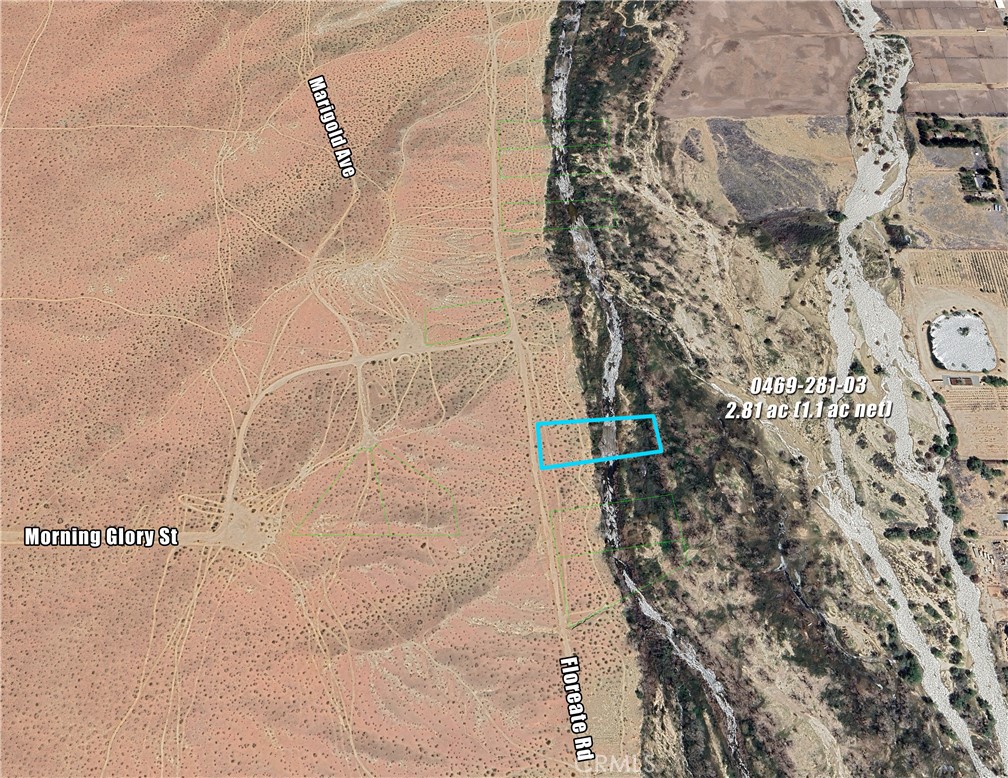 2.81 ac Rural Living parcel on Floreate Rd along the west side of the Mojave River in Oro Grande/Adelanto. River flows above ground in this area. Back half of lot drops down into River area. Access via Hwy 395 to Colusa Rd, to Helendale Rd, to Purple Sage/Morning Glory, to Floreate. 4x4 Vehicle recommended. Seclusion and the River call you. 9 Lots total available on/off Floreate (6 on River, 3 off). Please contact Listing Agent for more information.