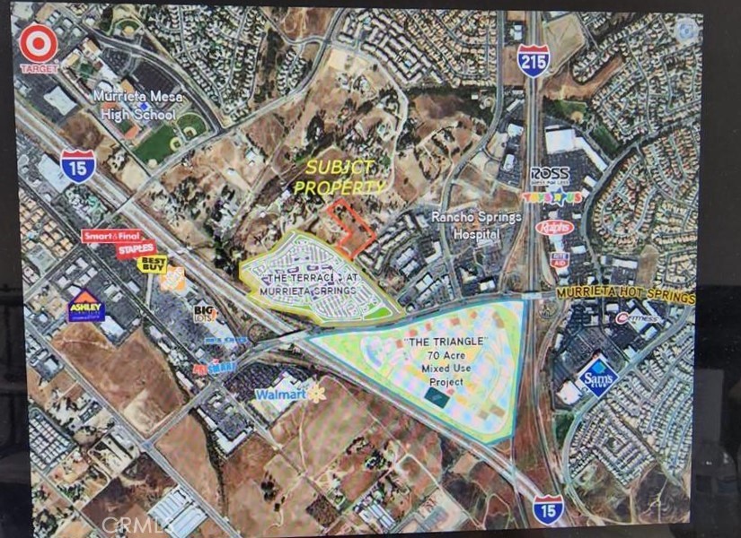 Great development and investor opportunity. A prime location surrounded by ongoing multi family, medical offices and shopping center projects. Located in the heart of Golden Triangle, between Freeway I-15 and 215 in Temecula Valley. Also located centrally between Orange, Los Angeles, and San Diego County. Excellent development opportunity for high density residential and mixed-use commercial. There is an existing home on the subject site which is a tenant occupied with a total monthly rent of $1,600. "VALUE IS IN LAND" properties being sold "AS IS". This is a cornet lot property and is currently zoned mixed use / office with "TRANSIT ORIENTED HIGH DENSITY RESIDENTIAL OVERLAY ". The future potential development includes "HIGH DENCITY / MULTIFAMILY RESIDENTIAL MINIMUM OF 30 UNITS PER ACERES ", office, church, private school & variety of other commercial uses. Please see the attached supplements for more detail. Buyer and buyer broker/agent to do their due diligence verifying all information including zoning.