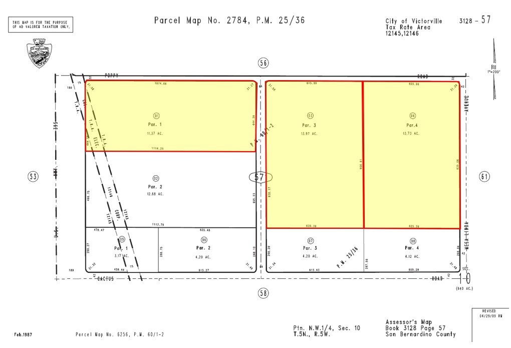 ±39.54 acres of unimproved industrial land for sale on Poppy Rd in Victorville; APNs: 3128-571-01, 03, 04. Zoned Light Industrial, (M-1), these lots will permit for a variety of uses including warehousing/distribution, public/RV storage, light/heavy processing and/or manufacturing, and more. Water, sewer, and power are available at site. Located right off Highway 395 for immediate access to regional thoroughfares and truck routes. Only 2 miles to the Southern California Logistics Airport, 5 miles to Interstate 15, 40 miles from Ontario International Airport, and 120 miles from the Ports of Los Angeles and Long Beach. This site is also 25 miles from BNSF’s future Barstow International Gateway (BIG) a 4,500-acre state-of-the-art intermodal facility designed to revolutionize international logistics and distribution regionally and domestically. Buyer to verify all information contained herein. Agent and their representatives are not responsible for the accuracy of these claims.