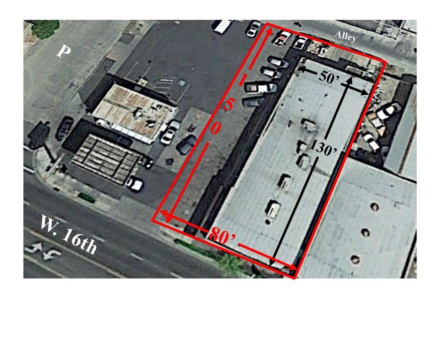 6,500 square foot concrete block building in a C-C (Central Commercial) zone with 80' of frontage on West 16th Street and 150 deep (12,000 SF parcel). Has City maintained 20' wide paved alley in the back (i.e. north) side of property. Has asphalt paving to the north and west of the building. Chain link fence on the north side provides security for small yard area and paving on the west side provides off street parking lot to service the building. Currently occupied on a month-to-month basis by Smith Auto Parts who has occupied the building for more than two decades on a leased basis but has recently gone to MTM tenancy. Current tenant pays $2,100 ($.32/SF) / month NN. Current market rent is around $3,250 ($.50/SF) / month NN. Owner prefers to sell the property but will consider a long term lease with a satsfactory tenant. Property is being sold as is and is priced accordingly.