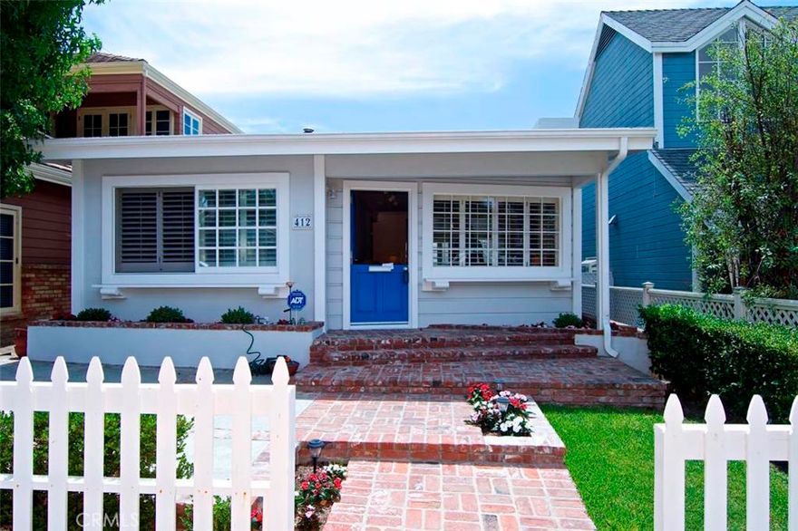 Beautiful Beach Cottage located west of Pacific Coast Highway. Enjoy Wonderful Ocean Breezes!  This Gorgeous, Remodeled Beach Bungalow is located just 2 blocks walking distance to Beaches and "The Village" Shops & Restaurants.  Single Level Floorplan with Hardwood Floors. Fireplace in Living Room & Master Bedroom,  TV mounted over Fireplace in Living Room.  Kitchen & Bathrooms have been Remodeled and have Marble Flooring & Granite Counters. Refrigerator, Washer & Dryer included. Windows have Plantation Shutters. Dutch Doors in Living Room open to spacious Front Patio. Dutch Doors in Kitchen open to Large Back Patio Deck with Outdoor Sitting area and Gas Barbeque.  Above-ground Spa located in Private, Fenced Backyard. 2-Car Detached Garage. Gardener included.  "Bayside Drive Park" is 1/2 block. "Goldenrod Footbridge" is 1/2 block also and takes you to a pleasant "Pedestrian only" Bridge straight to our Beautiful Beaches just 2 blocks away! There are Beach Coves to explore, walking paths along Ocean Blvd & relaxing Beaches to enjoy!  This is trully a Gem located in a tranquil setting in Prestine Corona Del Mar!