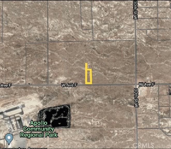APN # 3117-015-002. Centroid Coordinates: 34.749266,-118.193889. Industrial land 9.63+/- very close to Fox Field Airport, Antelope Valley Fairgrounds, Jet Hawk Stadium and beautiful Apollo Park. Nice Parcel fronting paved Avenue F directly and 30th ST W on it's western border. Power runs along Ave F. Just one minute and less than 1.3 miles from the 14 FWY. Best use for truck parking, storage, equipment, yard etc.