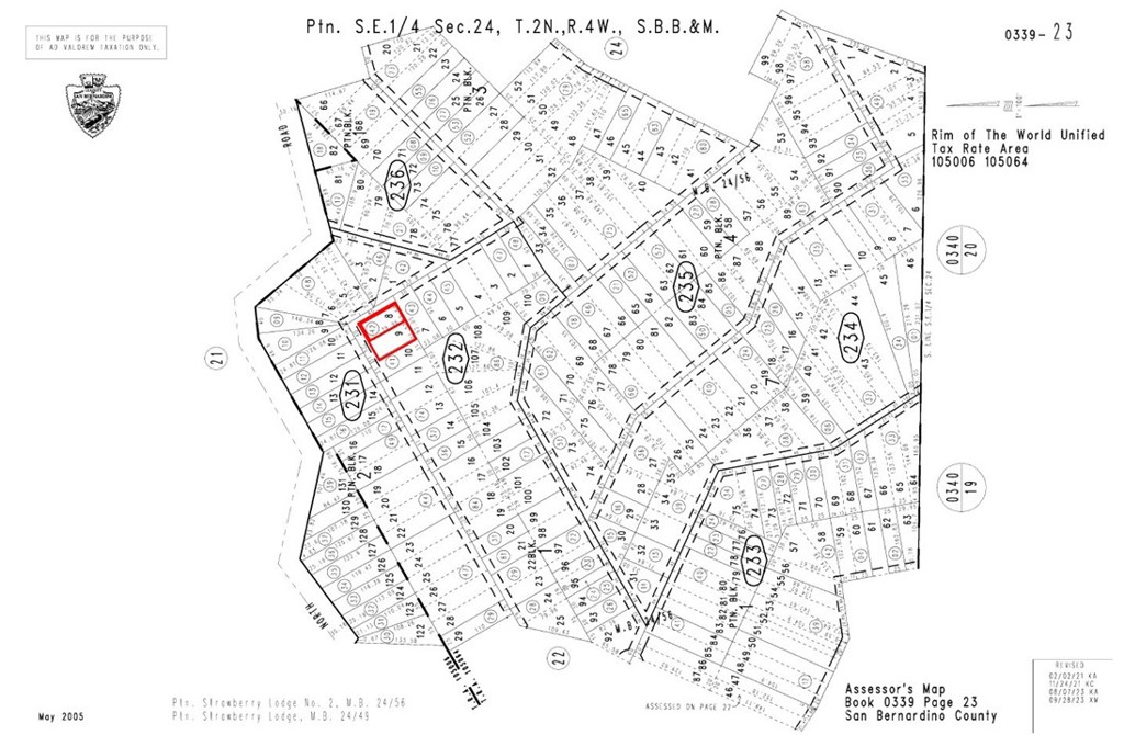 Nestled in the beautiful San Bernardino County Mountain Community of Twin Peaks. APN 0339-232-41 & 42 – Two (2) contiguous parcels offered together which total 0.19ac / 8,302sqft. The zoning for this property is CF/RS-14M, allowing for single-family residential development. There is an existing residential structure directly across the street at 25505 Lo Lane, Twin Peaks, CA 92391. The topography of the land slopes upwards between Lo Lane and Mid Lane – a number of lovely cabins can be seen in close proximity to this site. Lake Gregory is just a couple miles to the west and Lake Arrowhead is just a short drive towards the east.