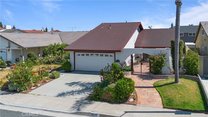 Don't miss this exceptional opportunity in La Palma! This fantastic home features classic curb appeal with an extra-wide arched gated courtyard, setting a welcoming tone for you and your guests. Upon entering, you'll be greeted by a living room with a dramatic vaulted ceiling adorned with decorator beams and a cozy fireplace, perfect for gatherings.  The open-concept kitchen seamlessly connects to the family room/dining area, ideal for modern living. A generously-sized master bedroom includes a shower and vanity room with walk-in closet. Two additional bedrooms, along with a second full bathroom, are situated on the opposite side of the home, offering a desirable layout.  Upstairs, discover a surprising second master bedroom with a convenient 1/4 bath, versatile for use as a bedroom, bonus room, guest room, or home office.  Step outside to your personal oasis through the large sliding door in the dining room/kitchen area: a completely remodeled custom-designed pool featuring a new Pentair motor, coping, and LED pool lights. The beautifully landscaped backyard and front courtyard boast a variety of flowers and vegetable plants, enhancing the outdoor living experience.  Located within close proximity to top-rated schools including Kennedy/Oxford Academy High School, and essential amenities such as the Police Station, Fire Department, City Hall, La Palma Hospital, Medical Center, Community Center, and La Palma Central Park, everything you need is just a short walk away. Shopping malls, banks, and recreational venues are also easily accessible. Plus, enjoy quick access to major freeways including the 5, 55, 57, and 22, and iconic destinations like Disneyland, Anaheim Stadium, and Honda Center. This home truly embodies the essence of "home-sweet-home" and promises a lifestyle of comfort, convenience, and community. Act now and seize this rare opportunity before it's gone!