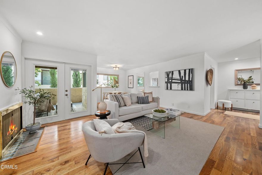 This Freshly Updated, End Unit condo, is tucked back into a quiet, off-street location in the complex and includes a dining-sized patio plus easy access to the pool, BBQ area and the 2 car gated parking, while being just a few blocks north of San Marino. With its 1,092 SQ FT, it has only 1 common wall and nobody below, providing privacy not commonly found in many condos. Enter through a large home-like entry hall with included shoe cabinetry, and then proceed into the open plan living/dining area, which has a modern, fresh sense to it, with decorative fireplace, updated windows, refinished wood floors, and flows directly out to the patio through double pane, integrated blind, French doors. The bright, remodeled eat-in kitchen has generous quartz counter space, hardwood floors, 4-burner electric stove/oven, built-in microwave, stainless refrigerator, and generous cabinet space. The center hall leads to the 2 spacious bedrooms and an updated, luxuriously sized guest bath with tub. The Main Suite sits privately away from the rest of the unit and has its own 3/4 updated bathroom and large, galley style closet with built in cabinet.  Central air, forced air heat, new electrical panel, recessed lighting, dual paned windows and new paint throughout, and new laminate floors in the bedroom wing, complete the move-in ready condition of this condo. A special feature of this unit is that there are no stairs from the unit to either the pool or the dedicated 2 gated parking spaces, which is rare for most buildings in Pasadena. The complex features a large, sunlit center courtyard pool, 2nd floor activity room with billiards table, an updated gym with private shower, BBQ area with seating for many, 2 large community laundry rooms, earthquake insurance and gated subterranean parking, with dedicated guest parking as well. It is set very conveniently close to many amenities: a Vons with Starbucks, Walgreens, and a wide variety of notable restaurants are within a 1/2 mile, while The Metro Rail Allen station, Target, Home Depot and the 210 freeway on ramps are all within a 1 1/2 miles. An incredible location within Pasadena, this updated, modern, private and quiet off-street end unit is ready to move-in and have its new chapter of ownership begin!