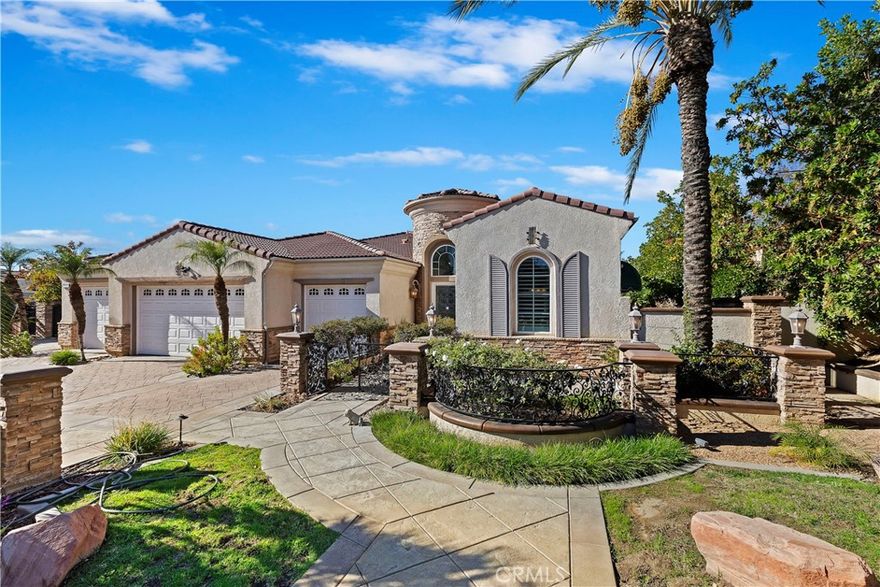 nestled in the serene community of semi custom single story homes, this resort style home is a testament to modern luxury and function.......The heart of the home is with a gourmet kitchen, boasting granite countertops that glisten under lighting, wall of windows, complemented by sleek, contemporary white cabinetry that offers ample storage space and a walk-in pantry......Venture outdoors through french doors at multiple locations, to discover the retreat like no other......The private back yard oasis invites you to unwind amidst a sparkling pebble tech pool and spa, custom BBQ area inside a tile roofed gazebo, dining area, a 2nd Gazebo,  mature landscaping including many fruit trees, and a huge side patio area for RV Parking...Also 
 important to note is that you will be residing in a .Coveted school district as education excellencee awaits your next generation........Upgrades and extras galore:  4th bedroom and bath is right side of front door as you walk in..... Awnings for windows...Wood shutters for all windows and all french doors throughout except the family room....Lots of built-in cabinets to show off your collections....Remote controlled fireplaces, one in family room and the other in Master bedroom keep you cozy and warm in cold months....Almost new painting.....Pet friendly flooring with tiles everywhere including master bedroom and the rest bedrooms with laminate wood floor...Huge master bedroom with double closets and a spacious bathroom  with a jacuzzi tub and also with his and her separate shower.....Gourmet kitchen has other notable features like built-in desk and built-in bar area complete with a sink ....Indoor laundry room with a utility sink has plenty cabinets  and comes with a 2nd refrigerator ....Again, relax in your back yard oasis, professionally landscaped with lots of pavers, planters, that adorns 2 separate Gazebos built with tile roofs, top quality granite counter, Built-in Bar Be Que, pool and spa....Wrought iron gate is perfect for a large RV/Boat or extra cars...4 car Garage is spacious and  well designed with lots of  cabinets and Epoxy coated floor, and it also has the NO-noise auto garage door opener and auto light....The neighborhood is lined with semi custom homes, and takes only a minute to Everything like School, Restaurants, shopping, Gym, and so on.......High end security system and security lights outside.....Sewer connected...NO HOA and regular tax area!!