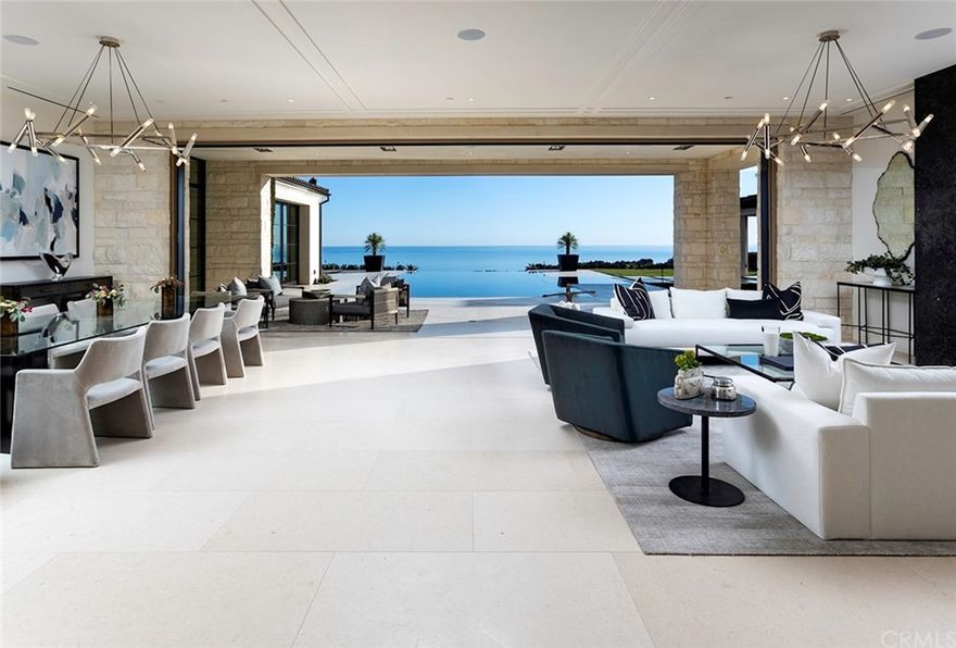 Perfectly nestled in the most optimum view parcel on Swimmers Point within Crystal Cove's custom estates this brand new front row property offers every amenity one would desire in an ocean view abode. Spanning just over 12,500 sqft on a gracious 21,344 sqft lot this 7 bedroom suite and 10 bathroom home is bathed in sunlight that majestically dances around the open floor-plan bouncing off all the light bright interiors. Transitionally modern in design you can appreciate the tonal continuity throughout. Showcasing premium stone walls and surfaces, fine hardwood flooring and millwork, custom pocket doors and black iron framed windows this estate appeals to the home owners with the highest appreciation for quality. Within the home passed the entrances clean line  hardscape, architectural landscapes and tranquil water features  you are greeted by an open air, fully contained courtyard that leads you to the front door. Once inside, you are captivated by the endless horizon line in the backdrop of the great room which plays host to the formal living and dining with massive covered loggias melding the interiors with the exterior providing that quintessential southern California lifestyle. Moving through the open oversized halls you discover, wood clad office/ library, guest suites, powder room, gourmet kitchen with adjacent secondary caterers kitchen, breakfast nook and ocean facing lounge. The upper level consist of secondary bedroom suites, upper laundry, and the master retreat with two full bathrooms, wardrobes, and balcony stretching the entire width of the master retreat with endless views into the great Pacific with Catalina resting in the backdrop. The lower level offers expansive entertainment space/ lounge, full bar, temperature controlled wine cellar, theater, staffing quarters, main laundry, gym with windows facing into large subterranean garage. The elevator grants access to all three levels making this expansive home live most comfortably. The exterior grounds are reminiscent of the finest hotel resorts with negative edge pool and spa, cabana with TV and fireplace, ocean facing fire-pit, BBQ pavilion, and vast open lawns and hardscape to host any occasion all surrounded by fine curated landscaping with breathtaking views at every turn.