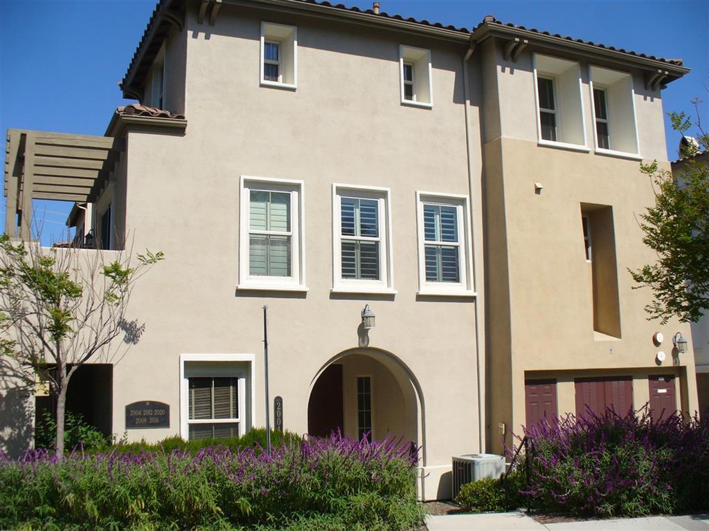 Upgraded executive, end unit, townhome in a very quiet location facing the hillside. New carpet, fresh designer paint, new wood flooring in all bathrooms. Granite kitchen with sit-up bar, stainless appliances & pantry. Additional features include a gas fireplace, central a/c, ceiling fans, plantation shutters or wood blinds & an epoxied floor in the 2 car garage. The ensuite master bathroom has granite counter with double sinks. You'll love the views from the second floor deck with room for a BBQ... Supp. Very light and bright with windows on 3 sides. One bedroom on the entry level is an ideal office. All bedrooms have their own bathrooms. Exceptionally quiet, well maintained complex just east of the Carlsbad border. 5 minute walk to four restaurants and a 7-11. Hiking trails directly behind. Computer work station on the landing just above the family room. Complex has a fabulous pool/spa area with awesome views and a BBQ picnic area too. Neighborhoods: Larkspur Heights/Calico Bluffs Complex Features: ,,,,