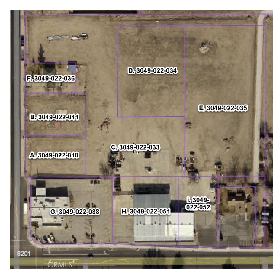 Rare opportunity to purchase a 8.44-acre aggregate of nine adjacent parcels, on the corner of Pearblossom Highway and Ave 82 E; in the heart of Littlerock, CA. These nine parcels shall be sold together, & include 471 linear feet of street frontage Pearblossom Highway (SR 138). The parcels consist of: A. Medical/clinic building on the corner of Hwy 138 and 82nd St E; 0.89 acres of land. Main wing of the building is currently leased as medical offices to LA County. Two available units, one which used to be leased to a Dominos Pizza and another which still has an old bank vault, 3 offices and a common area. 8201 PEARBLOSSOM HWY; APN 3049-022-038. B. 9,600 square foot manufacturing building previously used as a packing warehouse on 0.73 acres of land. The building has an open space, which is the main area, a refrigerated room to store produce and an upstairs office space. 8237 PEARBLOSSOM HWY; APN 3049-022-051. C. 0.41 acres of Commercial vacant land located behind medical building on corner of Pearblossom & 82nd. APN 3049-022-010. Zoning LCC3. D. 0.42 acres of Commercial vacant land located behind medical building on corner of Pearblossom & 82nd, next to the single-family residential home also listed for sale. APN 3049-022-011. Zoning LCC3. E. 2.3 acres of Commercial vacant land located behind Scattaglia warehouse. This lot is irregularly shaped and expands behind & adjacent to the SFR home APN 3049-022-033. Zoning is LCC3-A2100. F. 1 acre of Commercial vacant land located behind lot C & the Scattaglia warehouse. APN 3049-022-034. Zoning LCC3-A2100. G. 1.98 acres of Commercial vacant land located adjacent to lot D & behind the Scattaglia warehouse. APN 3049-022-035. Zoning LCC3-A2100. H. 960 square foot SFR home on 0.25 acres. Has a tenant on a month-to-month lease. 35236 82ND ST WEST; APN 3049-022-036. Zoning LCC3. I. 0.46 acres of commercial land, connected to Scattaglia warehouse with a partial parking lot. APN 3049-022-052. Zoning LCC3.