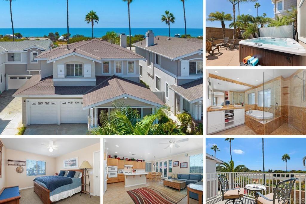 Ocean View & Walkable Beach Home Fully Furnished and Equipped. Perfect for insurance placement, temporary relocation, or an extended coastal escape, this 2,261 sq. ft. gated community home offers comfort, convenience, and an unbeatable location. Just a 2-minute walk to the beach, 5 minutes to the Coaster station, and 5 10 minutes to dining, shopping, and more. Main Level: Open-concept kitchen with full equipment flows into spacious living, dining, and family rooms with all-tile flooring. A half bath is conveniently located off the hallway. Second Level: Three carpeted bedrooms, including a primary suite with ocean view, adjustable Cal-King bed, private balcony, Jacuzzi tub, rain shower head, walk-in closet, and tile floor in the ensuite bathroom. The second bedroom features a queen bed and closet, and the third bedroom offers two twin beds and closet space. A full bathroom in the hallway has linoleum flooring. Dedicated workstations in both the primary suite and third bedroom make remote work easy. Extras: Central air conditioning, abundant natural light, backyard hot tub with extra seating and BBQ, and attached garage parking. Back of property faces west with no homes behind, offering privacy and occasional sounds of waves crashing or the scent of campfire cooking from the ocean campgrounds across the street. Neighborhood amenities include basketball, pickleball, volleyball, and a playground. Dogs are welcome. Local Perks: One minute walk to ocean view sunset with live music, drinks, casual dining, and bonfire across the street at The Camp Store. Five minute walk to INVITA Cafe for coffee, breakfast, or lunch. Five minutes to Chandler's Oceanfront Dining for breakfast, lunch, or dinner with ocean views. Carlsbad Poinsettia Coaster train station just 0.25 miles away. Palomar Airport only 3 miles away. Practical Comforts: All utilities and upgraded high-speed WiFi included inquire with management for a detailed list of included utilities and insurance requirements. Washer, dryer, and dishwasher provided. Walkable neighborhood with public transportation right outside the gates, including access to the Coaster train station. Uber-friendly location. Guests receive remote access for driving gates and codes for walking gates. Parking: 2-car driveway parking plus 1-car garage, with additional street parking available. Access to full property including garage, with the exception of two small hall closets and storage space behind garage partition. Lease Terms: 30-day minimum lease. Includes security deposit and non-refundable cleaning fee. Pet policy: Dogs allowed. Climate: Carlsbad enjoys a semi-arid Mediterranean climate with an average daily temperature of 63 F (17 C), making it comfortable year-round.