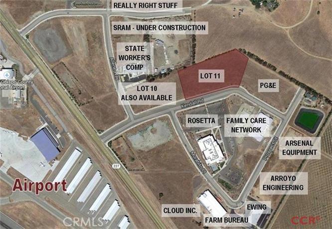 For SALE or BUILD-TO-SUIT! $10.00/SF or a Build-to-Suit (price and terms TBD) --- Join the growing number of companies locating to the East Airport Tract (across from SLO Airport); Rosetta, SRAM, PG&E, Cloud Inc, Arsenal Equipment, Family Care Network, Ewing and Arroyo Engineering. The available site is located near Rosetta, PG&E and Family Care Network. It can be leased as a long term ground lease or can be developed to accommodate your company's use.