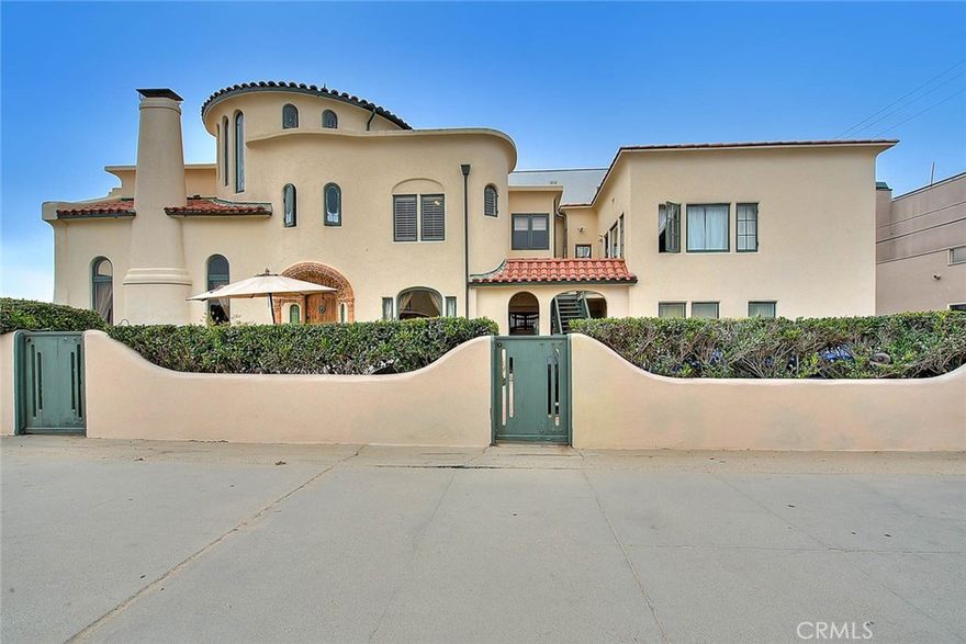 Welcome to 1602 The Strand, nicknamed the Sandcastle. This 3 level beach house has 180 views from Malibu to Palos Verdes. Built in 1927 featuring  4 bedrooms, the third floor is dedicated to the primary suite, with 2 full baths, a large closet, floor to ceiling windows, and sun deck with stellar ocean views, formal dining room, office, sitting area and fireplace, approximately 3306 sq ft. The house is filled with art, period furnishings and 1920’s charm. From the first level spiral staircase looking up, you’ll see stained glass pieces with beautiful colors. The large living room windows allow plenty of natural light with views of the strand, sand and ocean views. All appliances included laundry area with stacked washer and dryer, updated security system, 2 car tandem parking, enclosed front yard with outdoor furniture, fire pit, storage and shower.