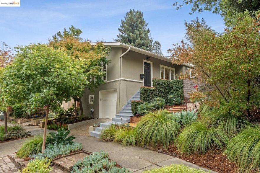 This totally updated cottage is both compact and perfect at the same time. It sits above the street behind a gorgeous maple tree and a just below the Linda Avenue bridge. The location provides a warm evening sparkle from the lights on the bridge and a private access to a city owned parcel next door. Along the way, this 100 year old home has been extensively updated to include a gracious living room anchored by an inviting fireplace and adjoining a light filled dining room. The heart of the home is the open kitchen that revolves around a center island and leads out to the garden. The windows over the sink look out to the lovely patio, ready for entertaining and al fresco dining. The primary suite includes a private bath and walk-in closet. A second bedroom and bath complete this floor. A private office is situated on a lower level next to a single car garage with ample storage. The location offers an impressive Walk Score of 84 because of it’s close proximity to both Piedmont Avenue and Grand Avenue! Plus, the access to Piedmont’s outstanding schools and the top flight public services provide safety and security in this coveted town. Whether you’re looking to downsize or are just getting started, this property will speak to you!