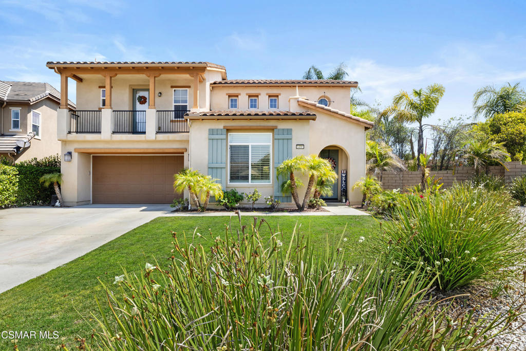 Location! Views! Sunsets! Paradise! Welcome home to this stunning cul-de-sac beauty backing to open space in the highly sought after Moorpark Highlands. With 5 bedrooms, 4 bathrooms, and a spacious loft - one of the bedrooms/bathrooms downstairs, this model is perfect for any buyer. Once you enter you will notice the open floorplan of this 3,561 square foot beauty. Formal living room and dining room have exceptional light coming through the windows while also enhancing the overall privacy of the lot. Family room boasts a custom dramatic stacked stone wall with an electric fireplace perfect for ambiance in the summer and warmth in the winter. Entertainers' kitchen comes with stainless steel appliances, chef's range with hood, black quartz counters, tile backsplash, exceptional island with farm sink that provides a handsome amount of counter space and storage. Downstairs bedroom and bathroom with tiled shower tub for added convenience. Primary retreat with two walk-in closets, while primary bathroom has two separate sinks, soaking tub and tiled rock shower. Two secondary bedrooms with jack/jill bath, one with a private balcony, while another bedroom enjoys its own bathroom. Upstairs laundry as well as a loft which is perfect for an additional entertaining area. Once you step into the backyard you will feel as though you are in a tropical paradise lined with palm trees and custom sun kissed landscape and hardscape. This 10,890 sq ft lot is the most coveted in the tract! Enchanting stone framed pebble tech pool/spa with baja step, and relaxing rock waterfall. Side yard enjoys a basketball court with professional dunking hoop and plenty of room for other activities. Dramatic gas firepit with stone bench is perfect to enjoy your evening roasting smores. Also built in BBQ with sink, fridge and plenty of seating and counter space. Enjoy the three-car tandem garage which provides endless storage and organization opportunities. Other amenities include owned solar panels, luxury vinyl flooring, plantation shutters, recessed lights, ceiling fans, custom surround sound in living room and loft. HOA provides private gate access to the community, two pools/spas, and playground. Community offers running/hiking trails and popular Mammoth Highlands Park - all within close proximity. Come and see this home today! You do not want to miss it!